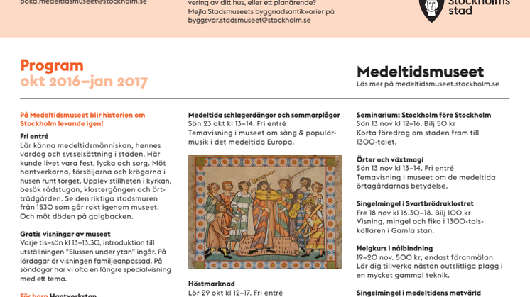 Program höst/vinter 2016/2017 Stadsmuseet och Medeltidsmuseet