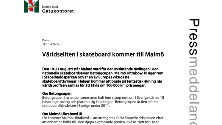 Världseliten i skateboard kommer till Malmö!