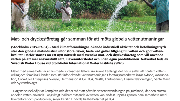 Mat- och dryckesföretag går samman för att möta globala vattenutmaningar