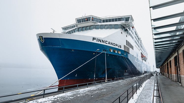 Bild: M/S Finncanopus vid terminalen Stadsgården i Stockholm. Foto: Patrik Johansson