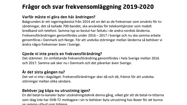 Frekvensomläggning 2020 - Frågor och svar