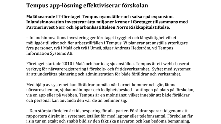  Tempus app-lösning effektiviserar förskolan