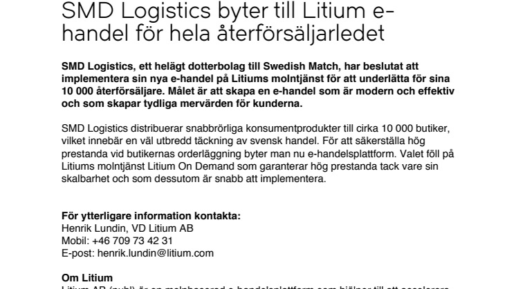 SMD Logistics byter till Litium e-handel för hela återförsäljarledet
