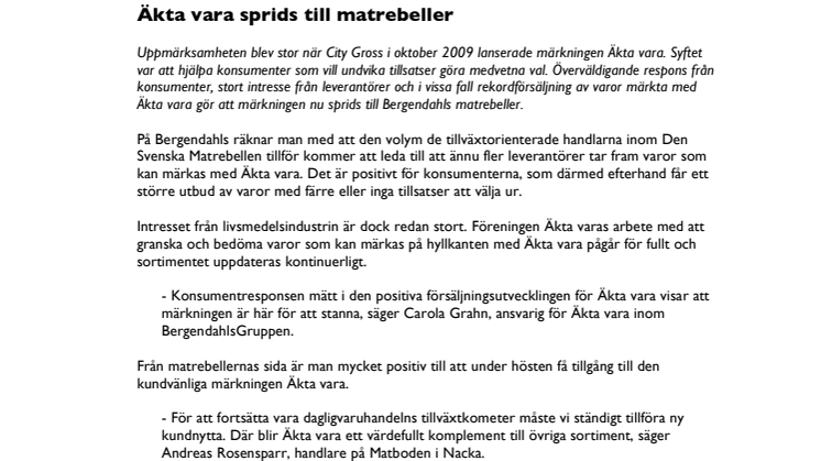 Äkta vara sprids till matrebeller