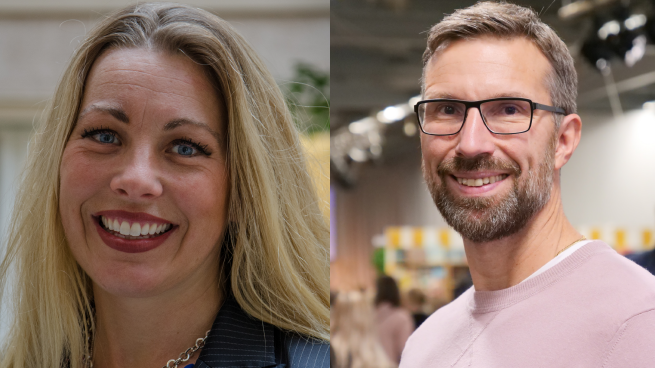 Johan Sköld, lärare på Forshagaakademin i Forshaga, pristagare Guldäpplet 2019 och Susanne Kjällander, forskare Stockholms universitet och vinnare av Guldäpplejuryns särskilda pris 2019.