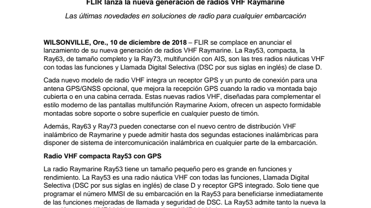FLIR lanza la nueva generación de radios VHF Raymarine