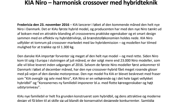 KIA Niro – harmonisk crossover med hybridteknik