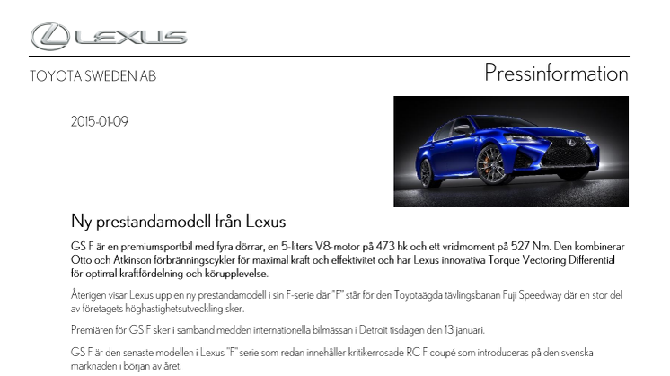 Ny prestandamodell från Lexus
