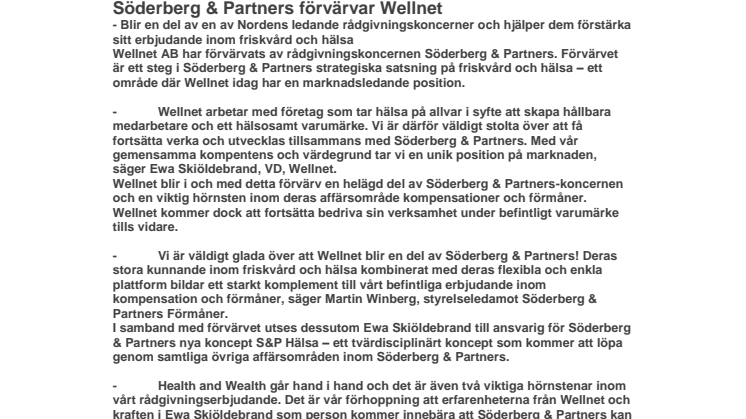 Söderberg & Partners förvärvar Wellnet