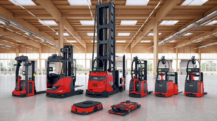 Linde Material Handlings utbud av automatiserade truckar. 