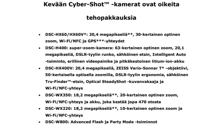 Kevään Cyber-Shot™ -kamerat ovat oikeita tehopakkauksia