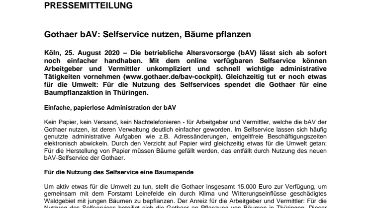 Gothaer bAV: Selfservice nutzen, Bäume pflanzen