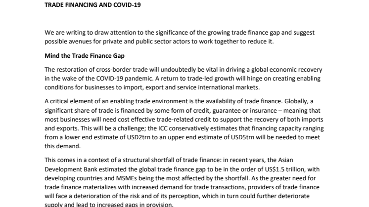 ICC, WTO & B20: Trade Financing and COVID-19