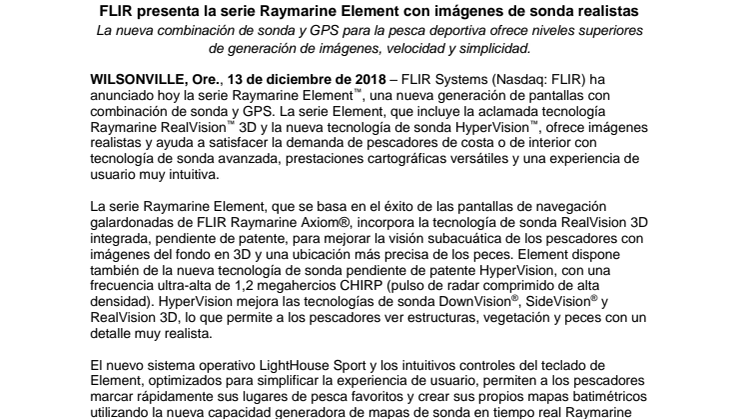 Raymarine: FLIR presenta la serie Raymarine Element con imágenes de sonda realistas