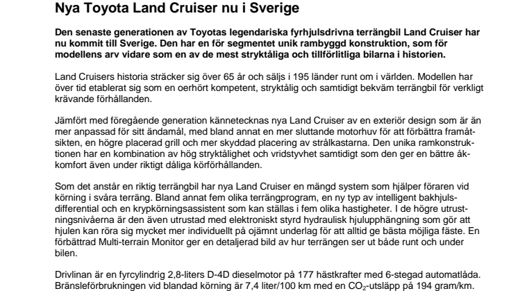 Nya Toyota Land Cruiser nu i Sverige