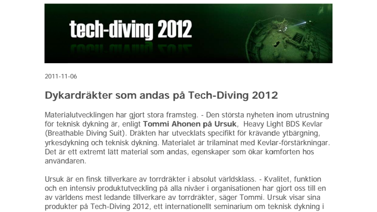 Dykardräkter som andas på Tech-Diving 2012