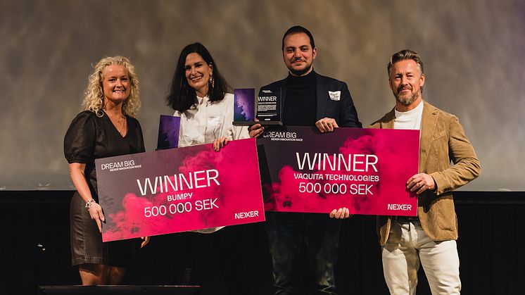 From left: Nexer's Communications and Culture Manager Beatrice Silow, Andrea Olsson from Bumpy, Nour Akel from Vaquita Technologies and Lars Kry, CEO of Nexer Group.