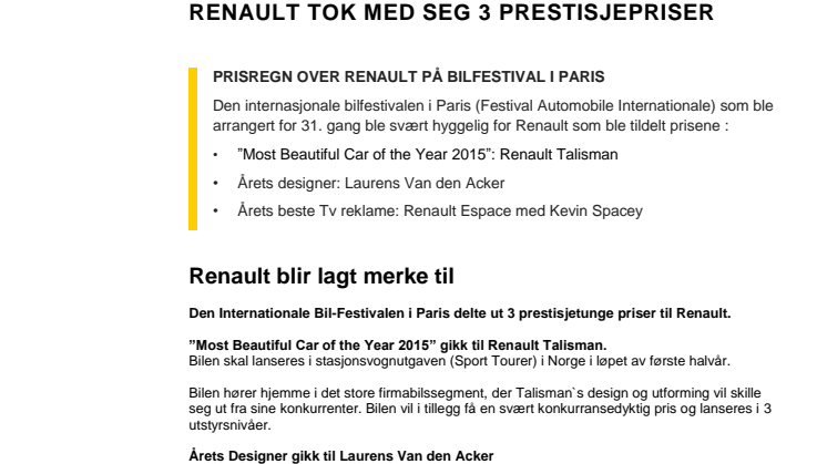 Renault mottok 3 prestisjetunge priser