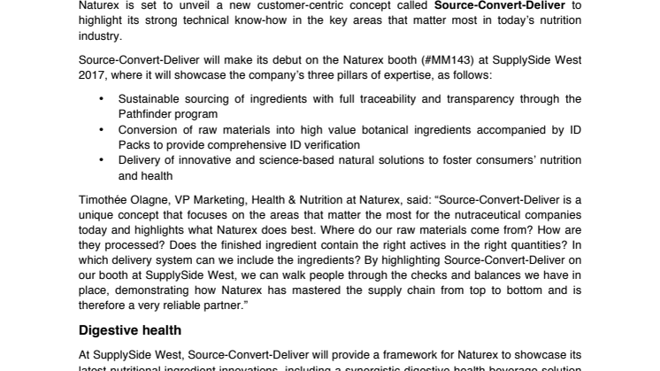 Press release – Naturex to launch new ‘Source–Convert–Deliver’ concept at SupplySide West 2017