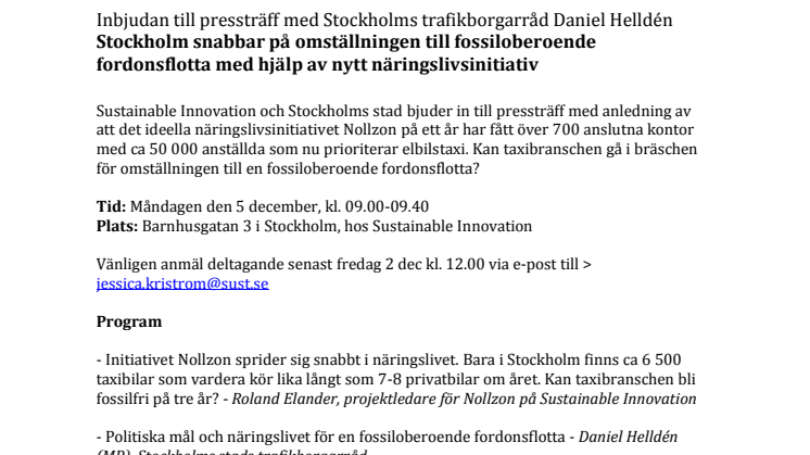 Inbjudan till pressträff med Stockholms trafikborgarråd Daniel Helldén: Stockholm snabbar på omställningen till fossiloberoende fordonsflotta med hjälp av nytt näringslivsinitiativ
