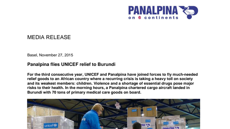 Panalpina flies UNICEF relief to Burundi