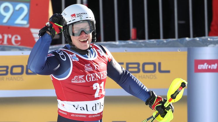 Kristoffer Jakobsen tog första pallplatsen i karriären i Val d'Iseres slalom. Foto: GEPA pictures/ Mathias Mandl, Bildbyrån