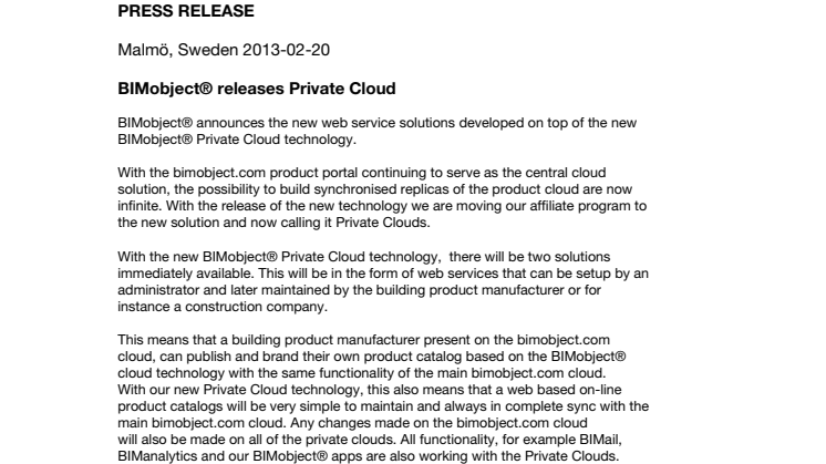 BIMobject® releases Private Cloud