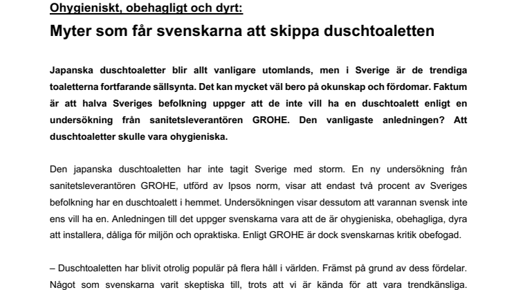 Ohygieniskt, obehagligt och dyrt: Myter som får svenskarna att skippa duschtoaletten