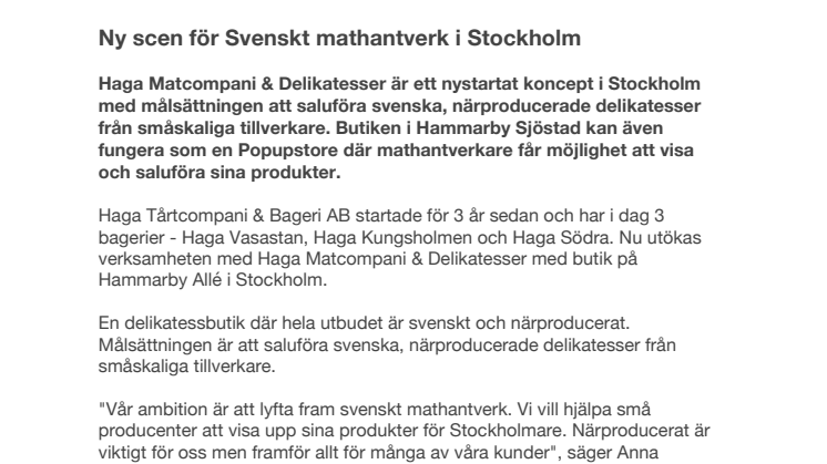 Ny scen för svenskt mathantverk i Stockholm