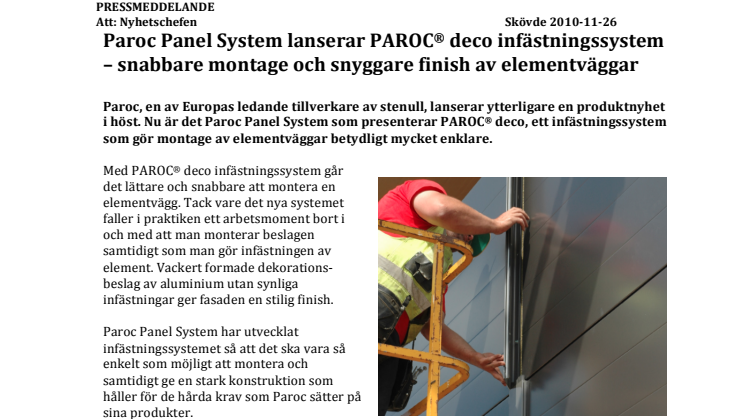 Paroc Panel System lanserar PAROC® deco infästningssystem – snabbare montage och snyggare finish av elementväggar