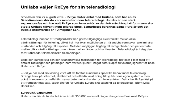 Unilabs väljer RxEye för sin teleradiologi