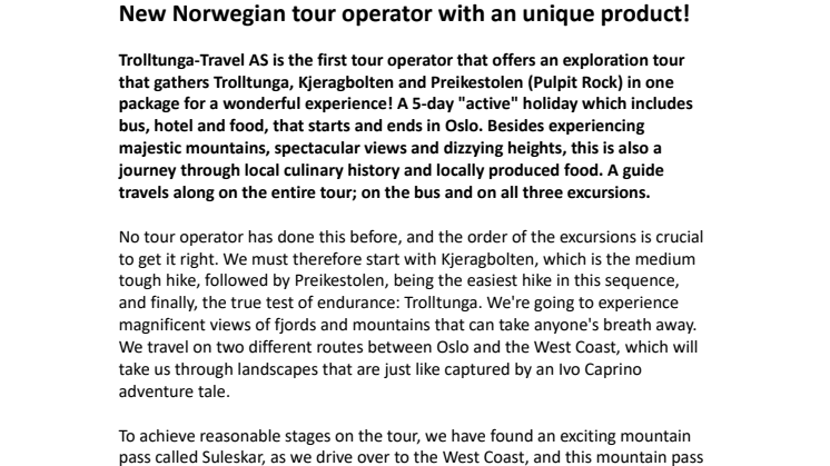 New Norwegian tour operator with an unique product!