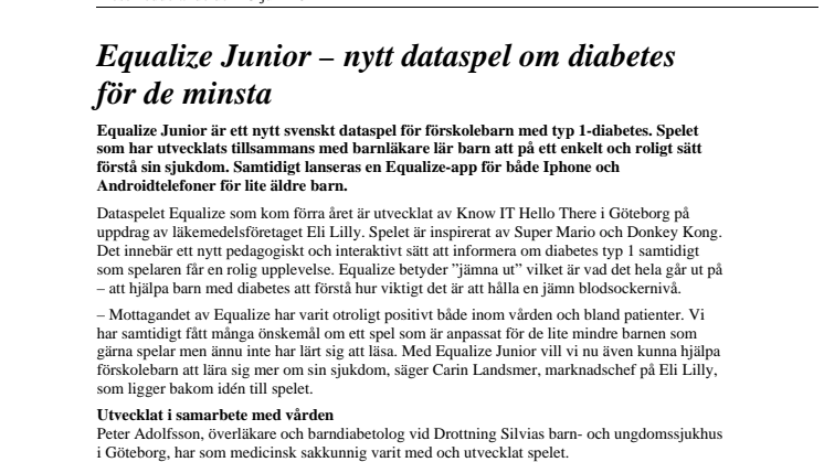 Equalize Junior – nytt dataspel om diabetes för de minsta