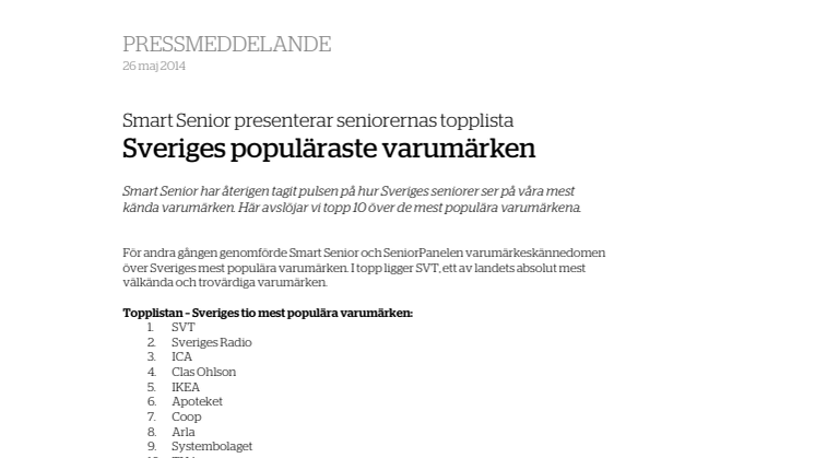 Svenska seniorers populäraste varumärken