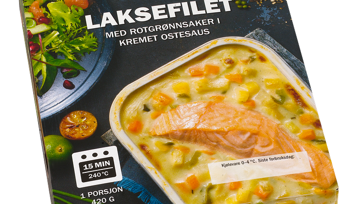 Fjordland ovnsklar Laksefilet med rotgrønnsaker i kremet ostesaus