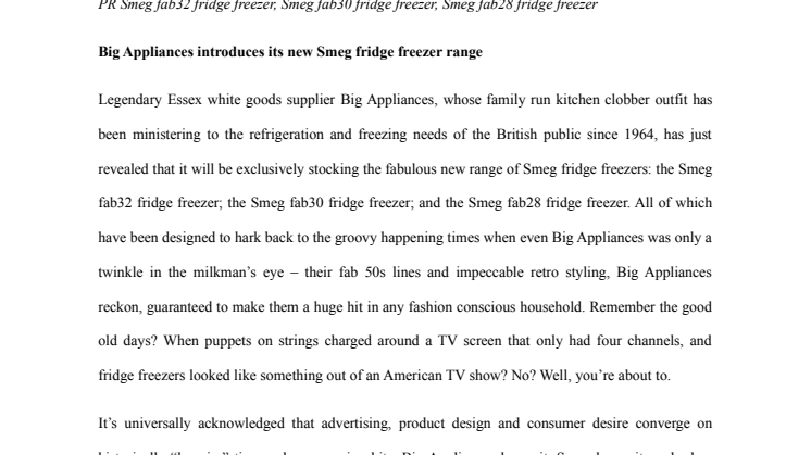 Big Appliances introduces its new Smeg fridge freezer range