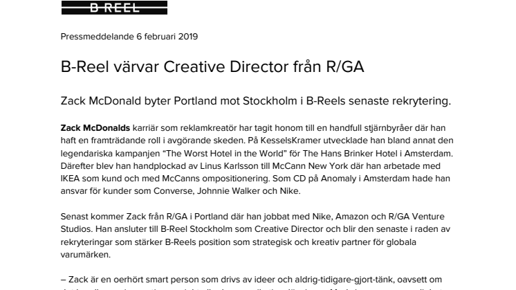 B-Reel värvar Creative Director från R/GA