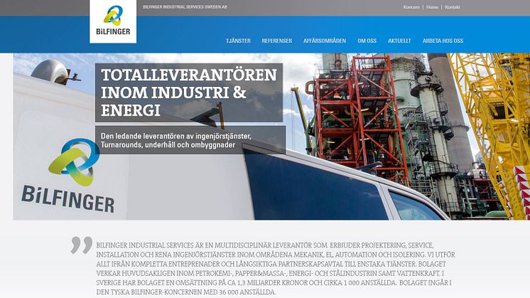 Bilfinger Industrial Services Sweden AB lanserar ny hemsida