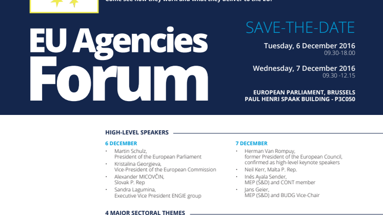 Save the date: EU Agencies Forum in the European Parliament on 6 – 7 December 2016