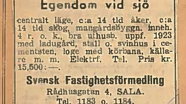 En bostadsannons från tidigt 40-tal