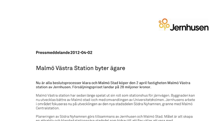 Malmö Västra Station byter ägare