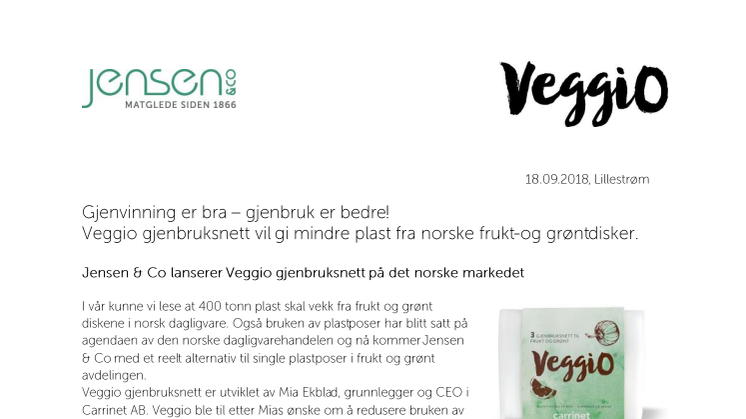 Jensen & Co lanserer Veggio gjenbruksnett på det norske markedet