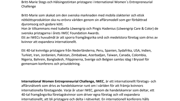 Britt-Marie Stegs och Hälsingestintan får internationell utmärkelse av IWEC 