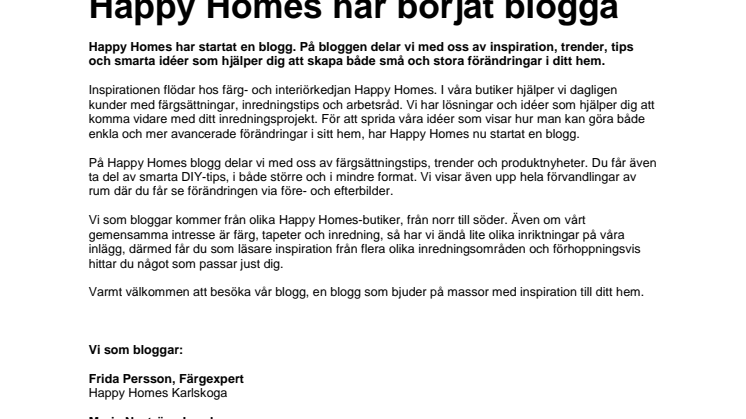 Happy Homes har börjat blogga