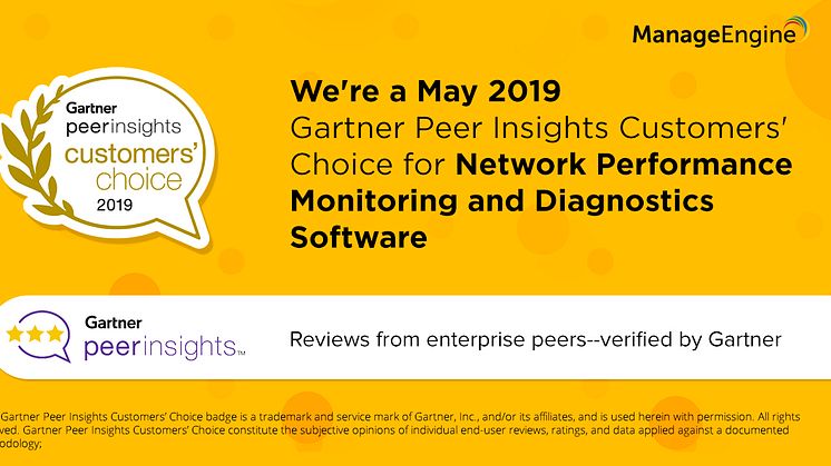 OpManager har utsetts till Gartner Peer Insights Customers’ Choice 2019 för Network Performance Monitoring and Diagnostics Software