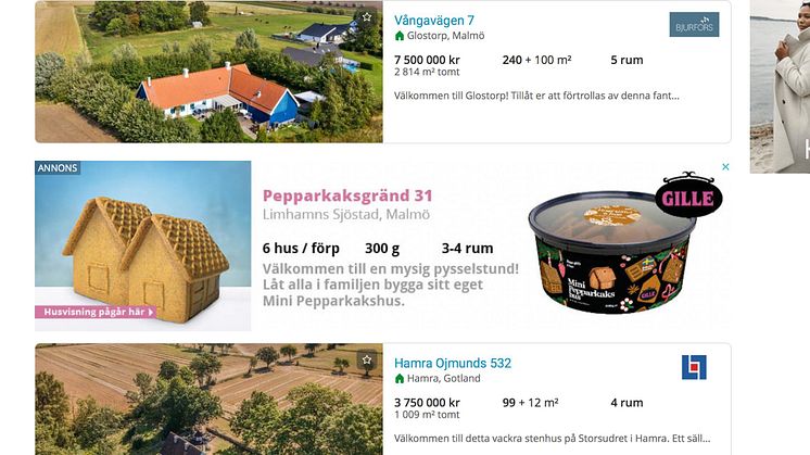 Under november och december annonserar Gille sina hus på hemnet.se. De finns nu ute till försäljning i Sveriges livsmedelsbutiker.