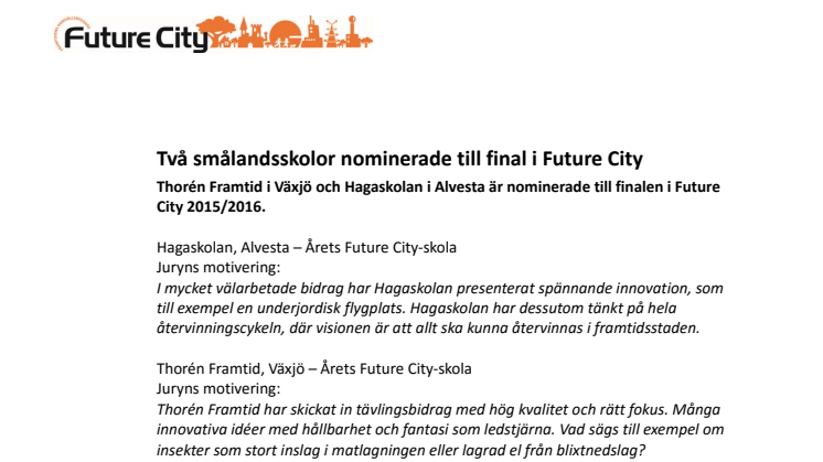 Två smålandsskolor nominerade till final i Future City