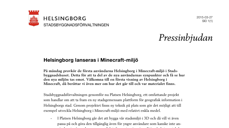 ​Helsingborg lanseras i Minecraft-miljö