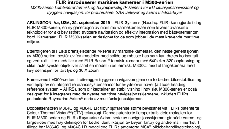 FLIR introduserer maritime kameraer i M300-serien