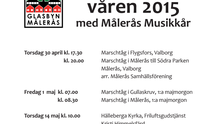 Evenemang våren 2015 med  Målerås Musikkår